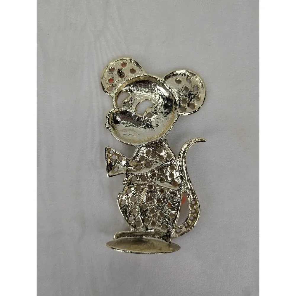 Vintage Mouse Earring Holder Gold Tone Torino 90s 80s Kidcore Cartoon Jewelry